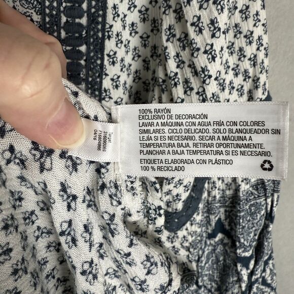 Knox Rose Womens S Loose Shift Dress Long Sleeve Cream Green Hippie Peasant - Picture 4 of 8